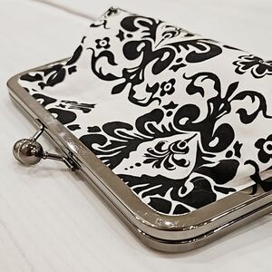 Handmade Black & Vintage White Damask Clutch Bag with Silver Hardware.
